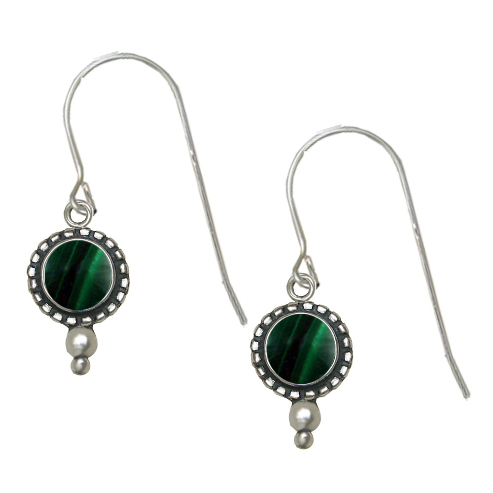 Sterling Silver Malachite Gemstone Drop Dangle Earrings